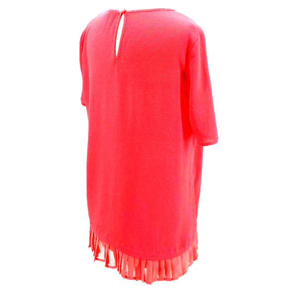 Pleione Coral/Pink Ruffle Hem Keyhole Women's Short Sleeve Blouse Size Medium - Picture 7 of 10